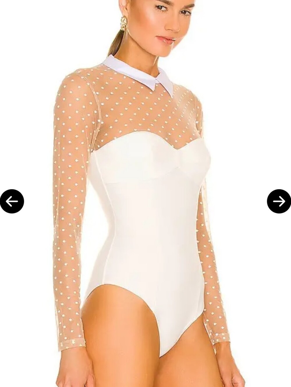 Fleur Du Mal Collared Bodysuit with Dotted Tulle Size Xs  $348 - Picture 9 of 12
